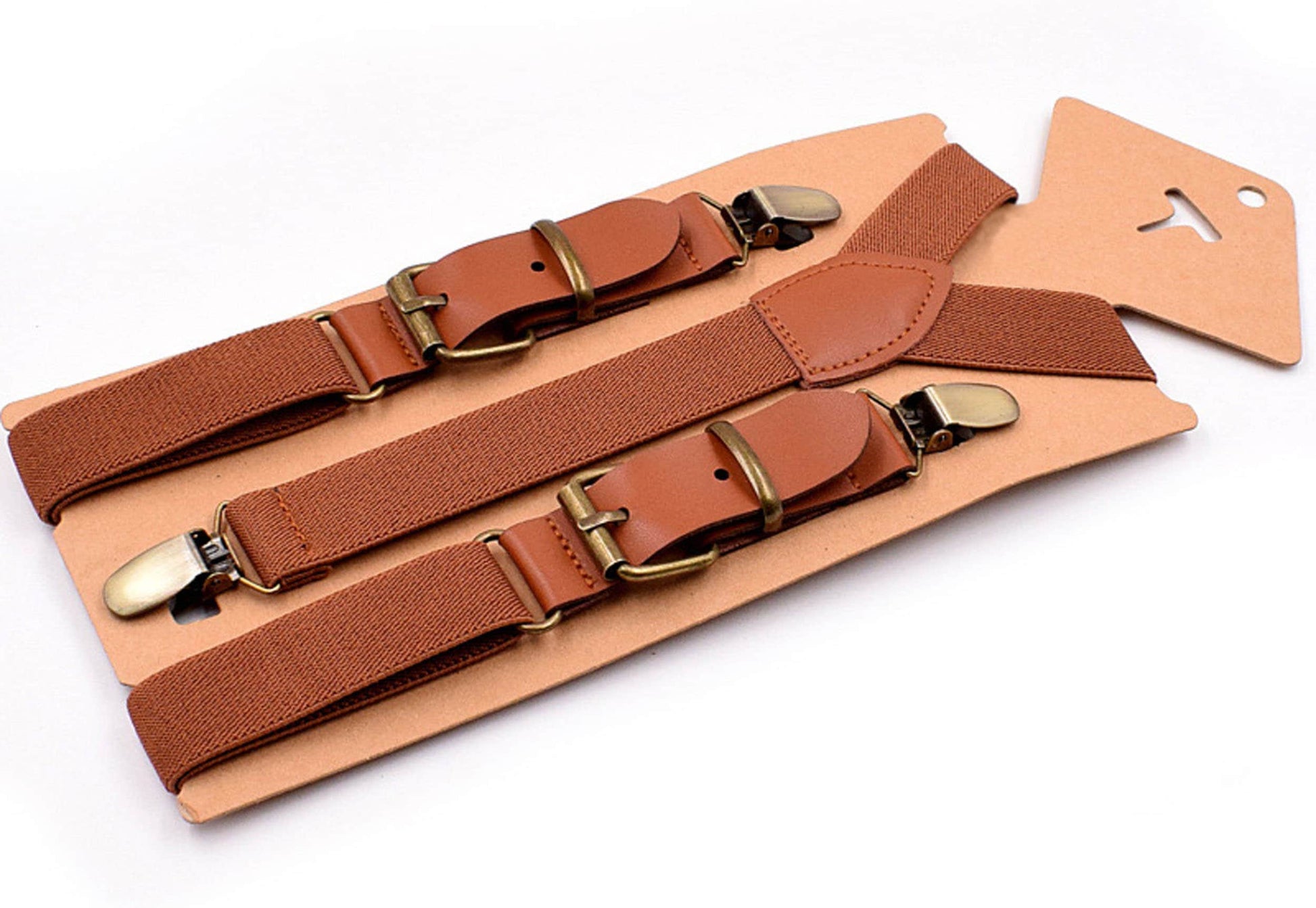 Tan Brown Cotton Bow tie + Elastic Suspenders Braces + Pocket Square Hanky Handkerchief for Men / Youth / Boys Kids / Baby Infant