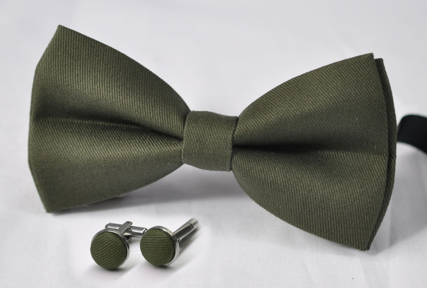 Olive Green Army Green Cotton Bow tie Bowtie + Cufflinks + Pocket Squares for Men Adult / Youth Teenage / Boy Kids / Toddler Baby Infant