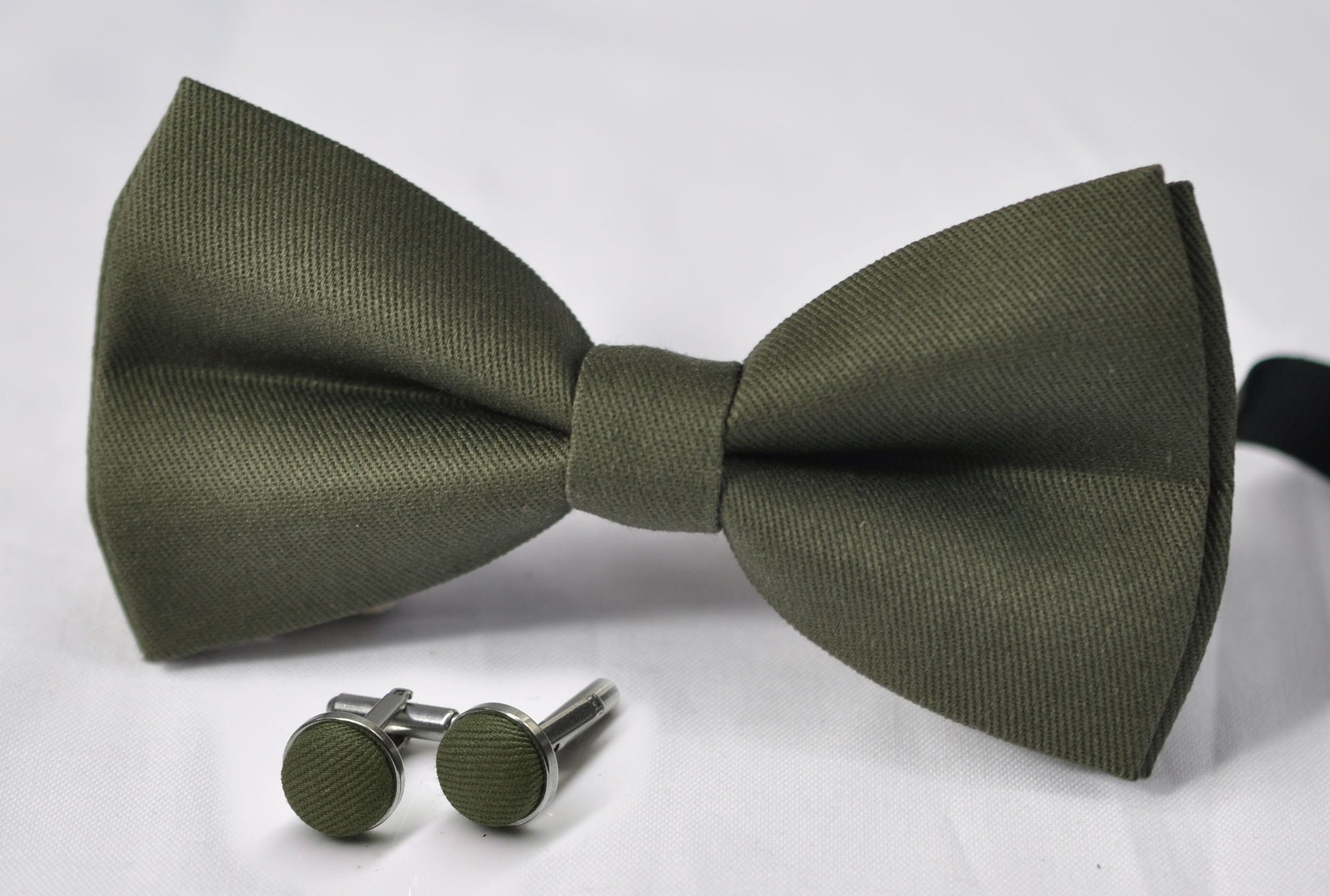 Olive Green Army Green Cotton Bow tie Bowtie + Cufflinks + Pocket Squares for Men Adult / Youth Teenage / Boy Kids / Toddler Baby Infant