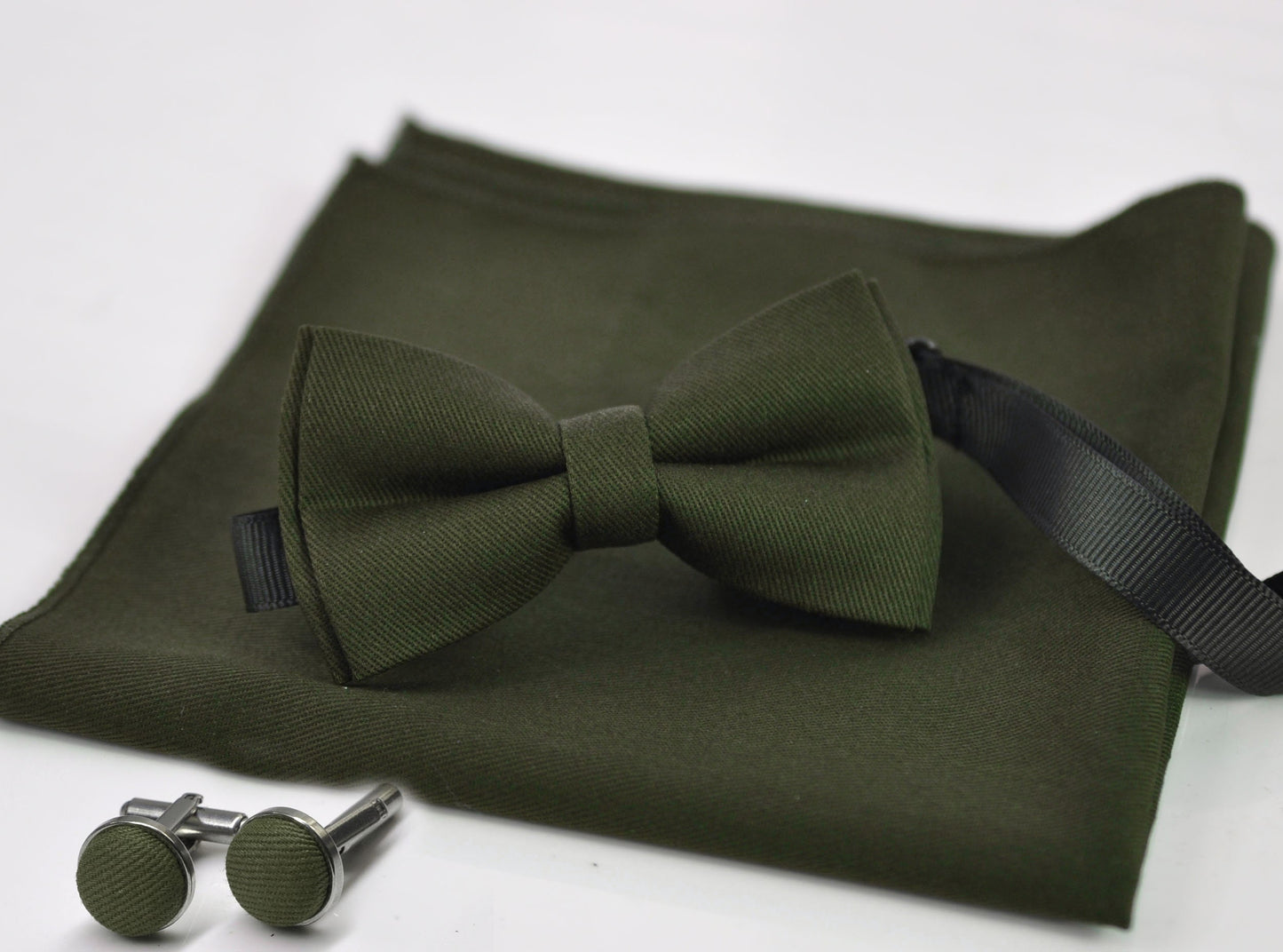 Olive Green Army Green Cotton Bow tie Bowtie + Cufflinks + Pocket Squares for Men Adult / Youth Teenage / Boy Kids / Toddler Baby Infant