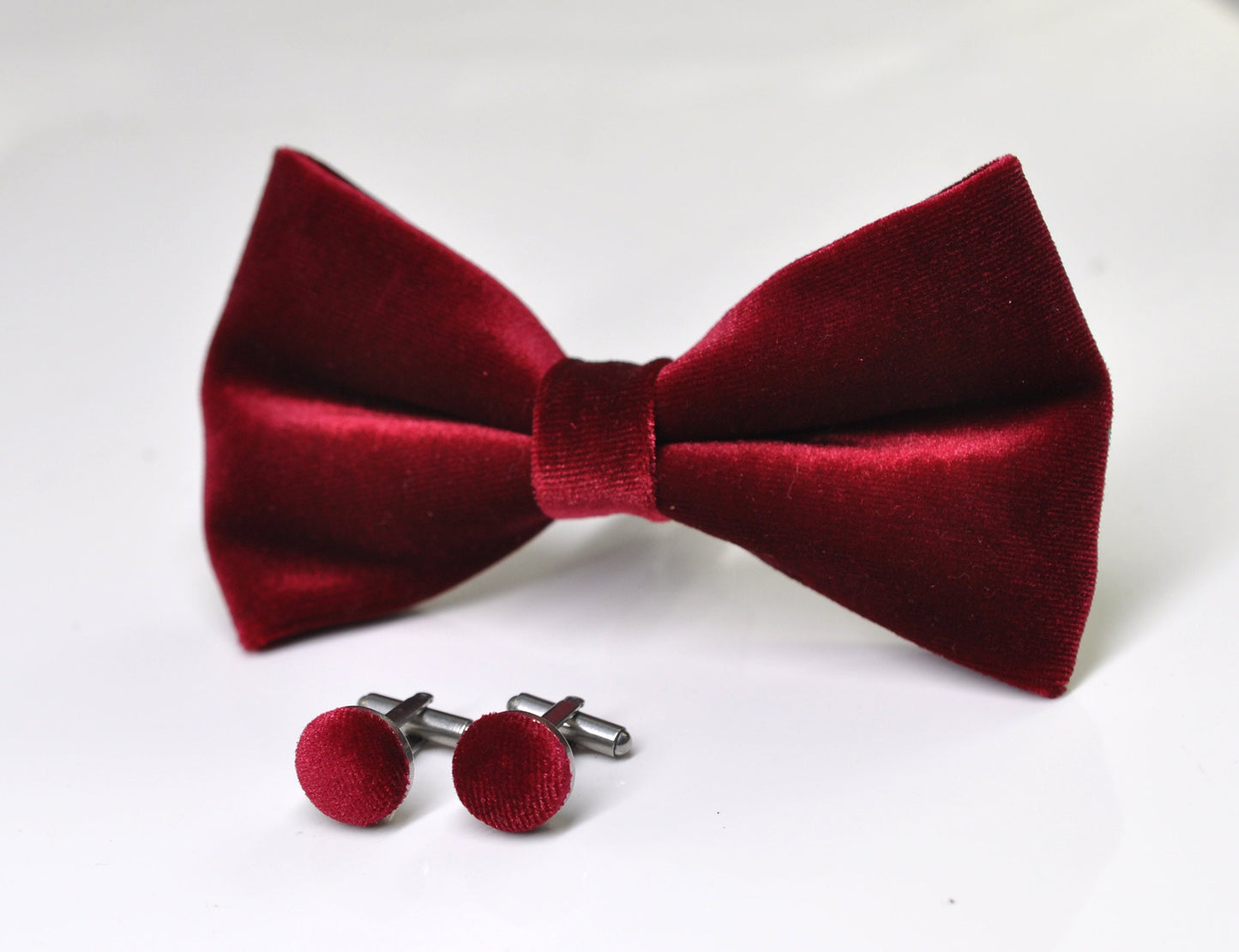 Burgundy Wine Red Dark Red Pretied Velvet Bow tie Bowtie + Cufflinks for Men Adult / Youth Teenage / Boy Kids / Toddler Baby Infant