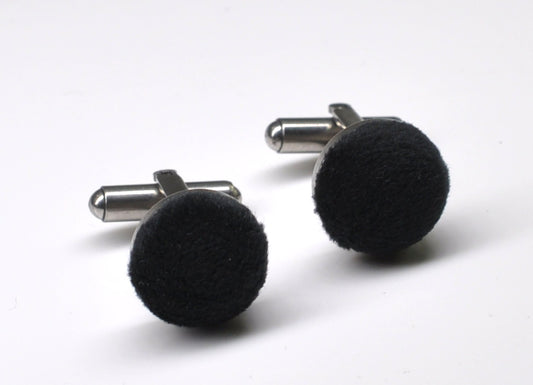 Black Velvet Fabric Silver Cufflinks