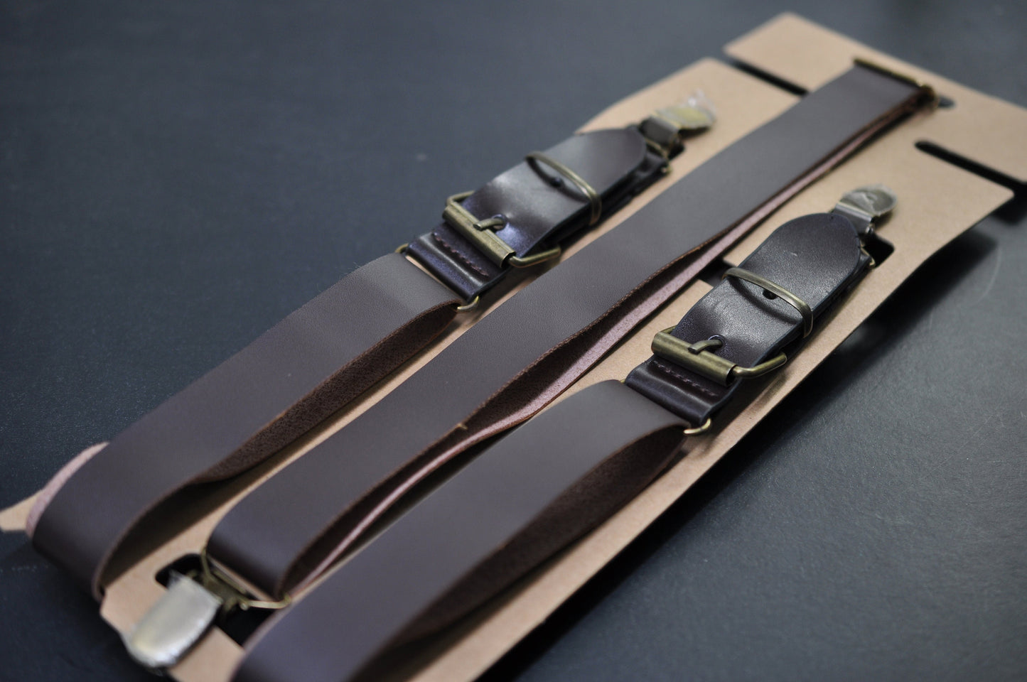 Men Adult 25mm Wide Y-back Dark Brown Faux Leather Adjustable Design Suspenders Braces Bronze Quality Clips