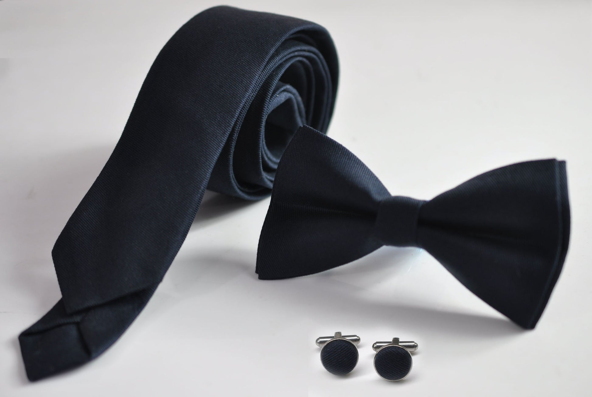 Men Women Unisex Dark Navy Blue Cotton Bow tie Bowtie Neck tie Necktie Cuff Links Cufflinks