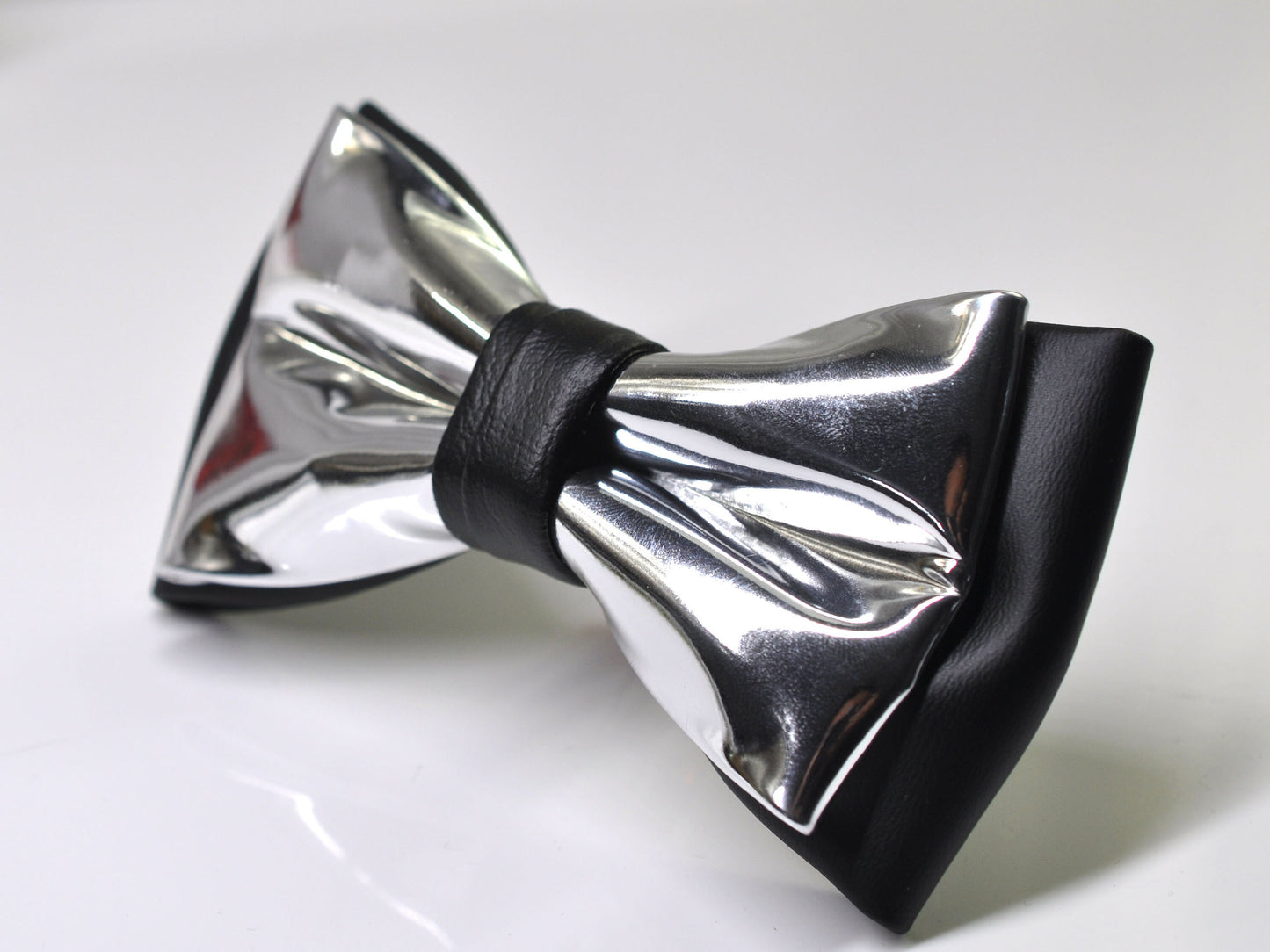Black Silver Faux Leather Shining Bow Tie Bowties Wedding Party for All Ages Men / Youth Teenage / Boy KIds / Baby infant Toddler