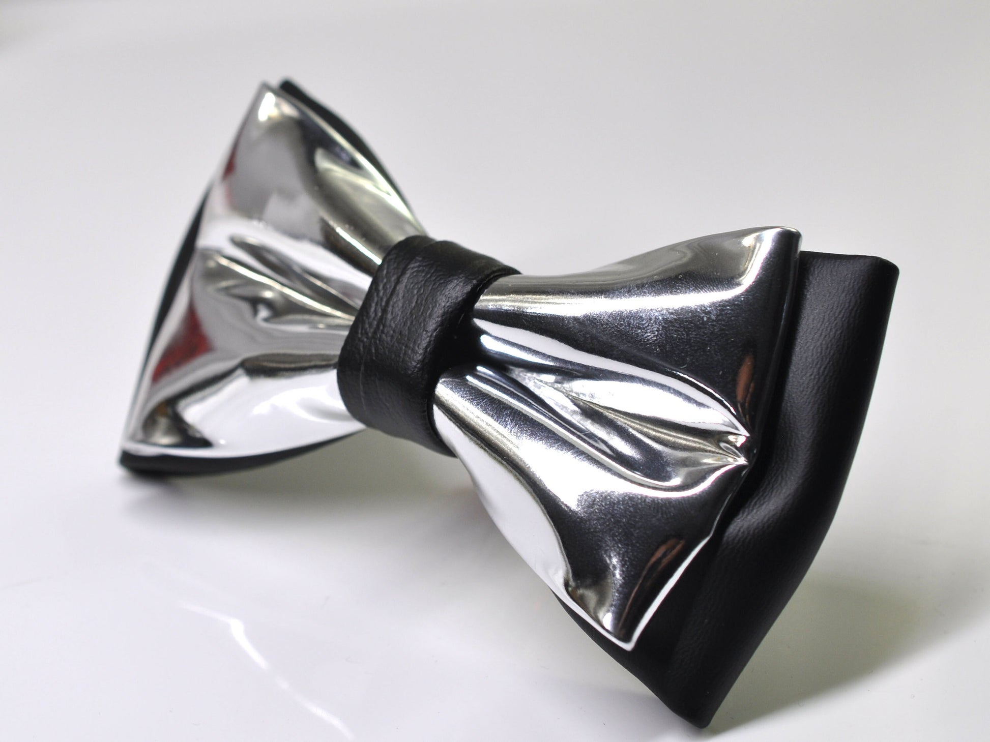 Black Silver Faux Leather Shining Bow Tie Bowties Wedding Party for All Ages Men / Youth Teenage / Boy KIds / Baby infant Toddler