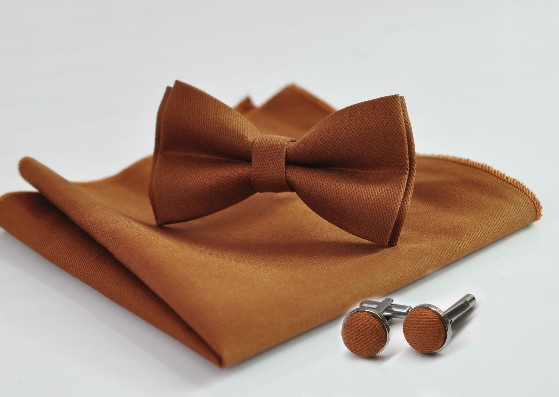 Tan Brown Pretied Cotton Bow tie Bowtie + Cufflinks + Pocket Squares for Men Adult / Youth Teenage / Boy Kids / Toddler Baby Infant