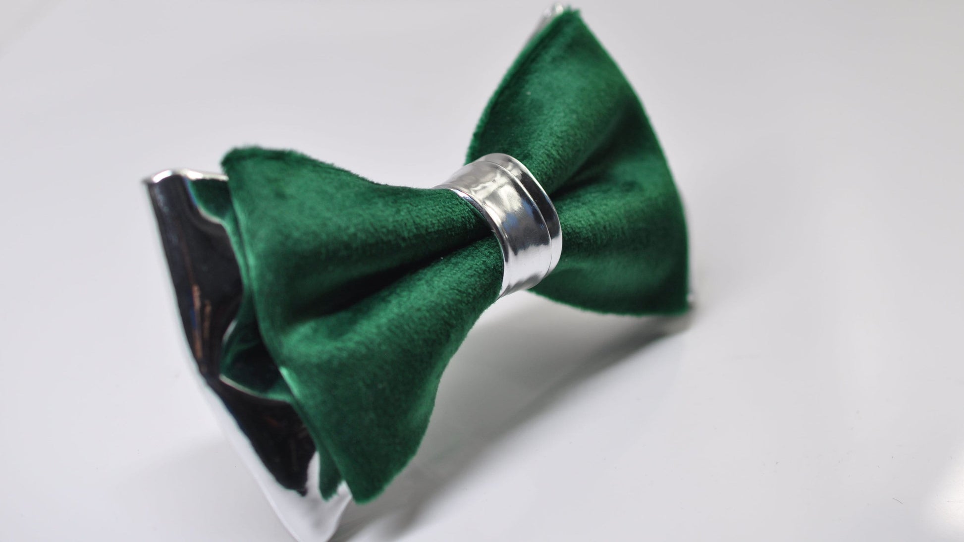 Emerald Green Velvet Silver Leather Bow tie + pocket Square Hanky Handkerchief Wedding Men / Youth / Boys Kids / Baby Infant Toddler