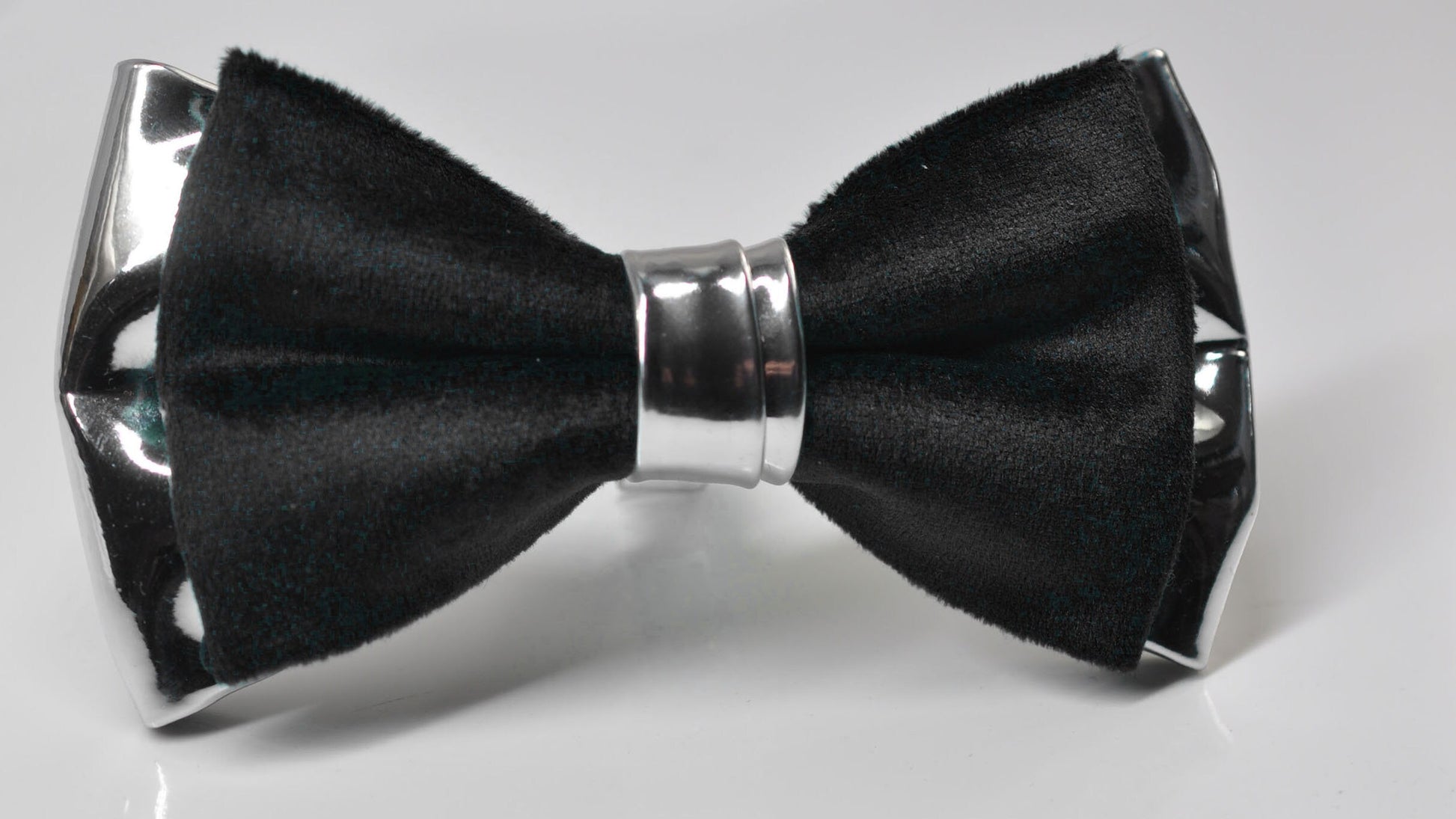 Black Velvet Silver Faux Leather Bow tie Bowtie + pocket Square Hanky Handkerchief Wedding Men / Youth / Boys Kids / Baby Infant Toddler