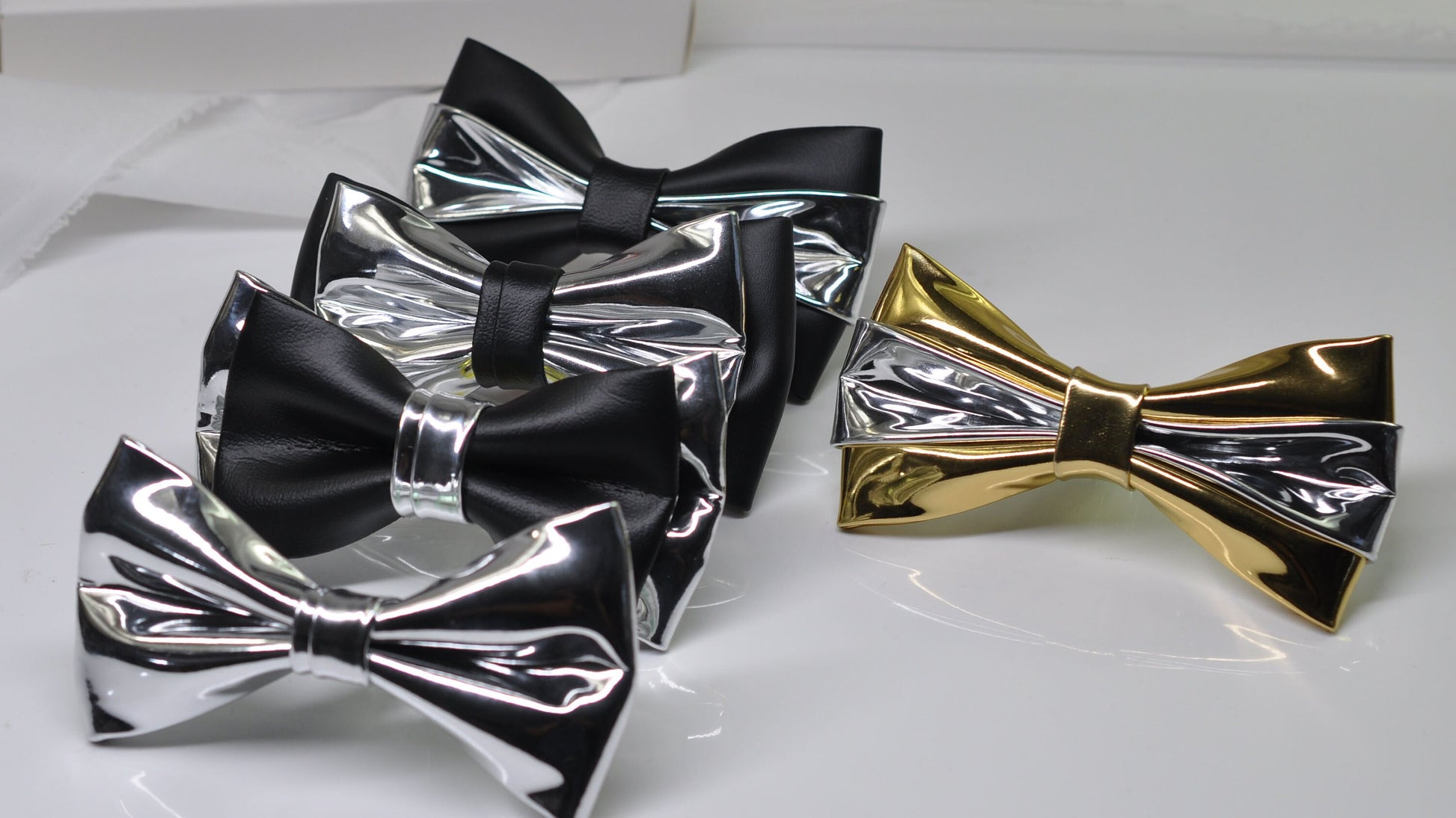 Black Silver Faux Leather Shining Bow Tie Bowties Wedding Party for All Ages Men / Youth Teenage / Boy KIds / Baby infant Toddler