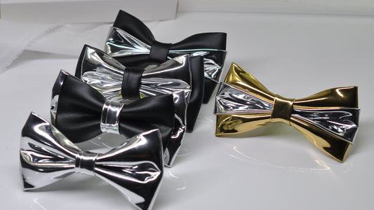 Black Silver Faux Leather Shining Bow Tie Bowties Wedding Party for All Ages Men / Youth Teenage / Boy KIds / Baby infant Toddler