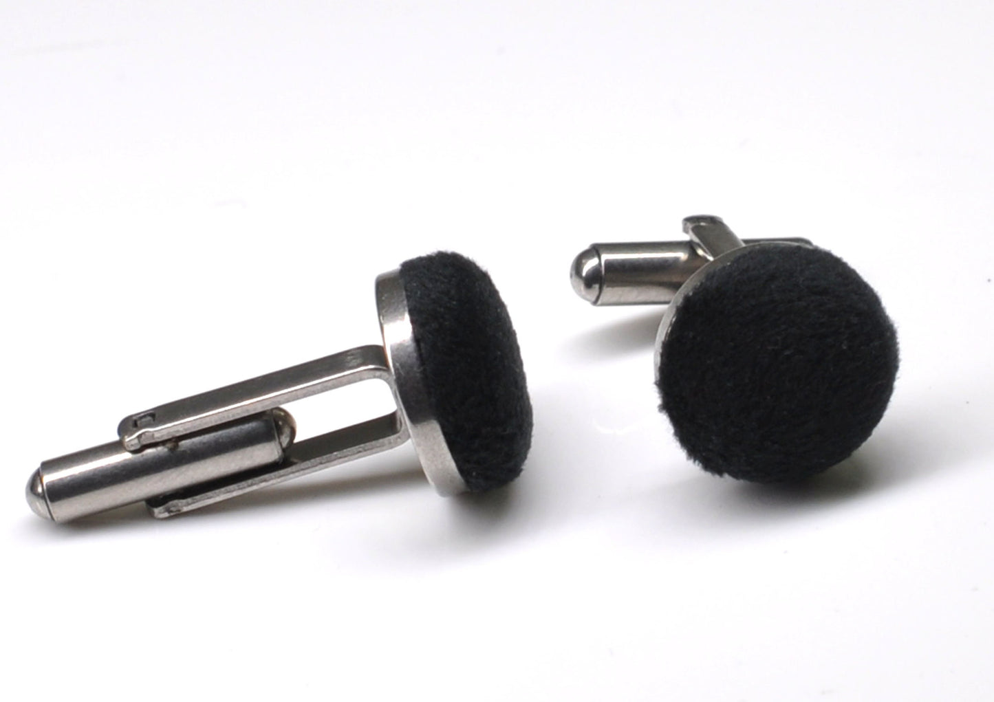 Black Velvet Fabric Silver Cufflinks