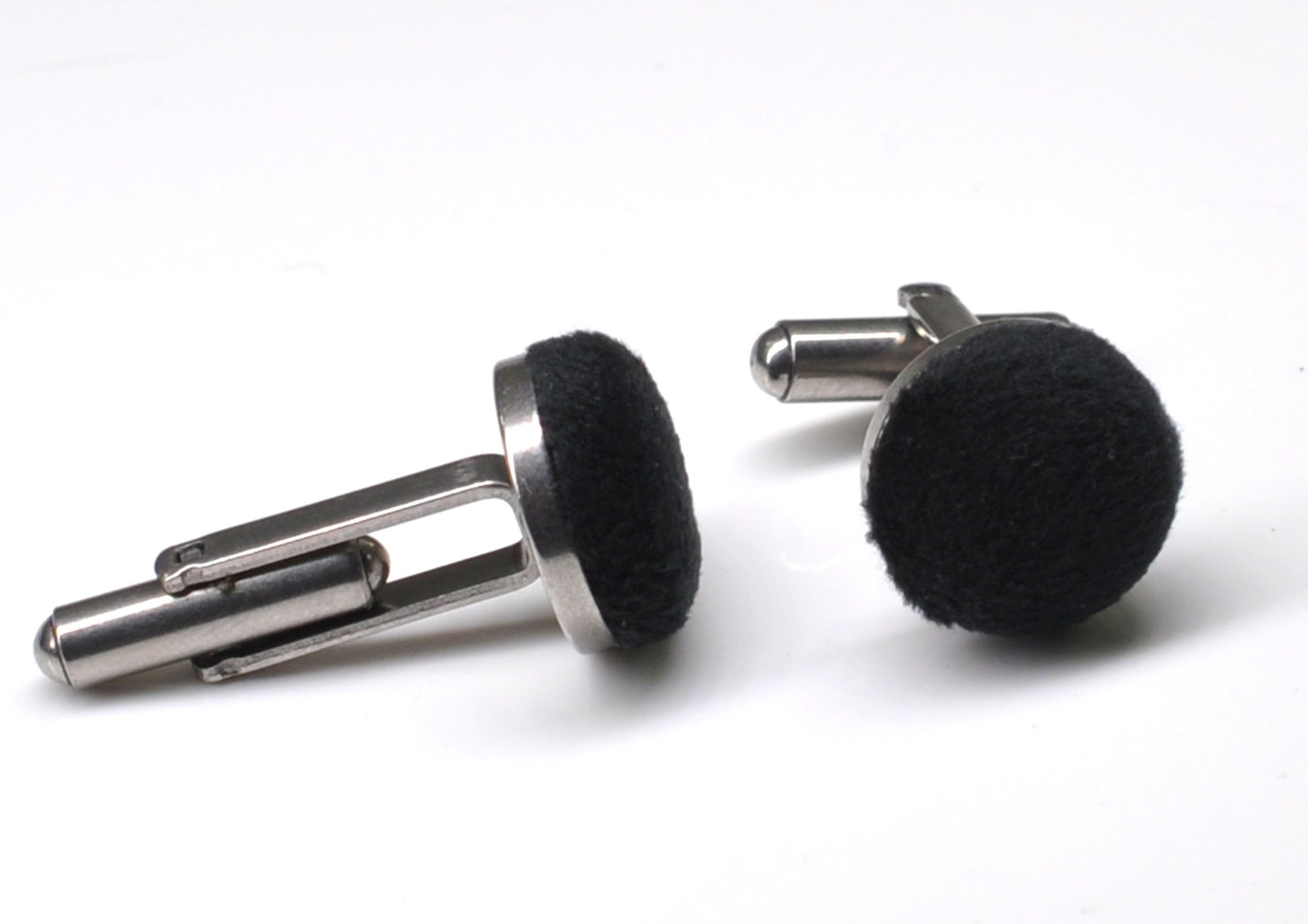 Black Velvet Fabric Silver Cufflinks