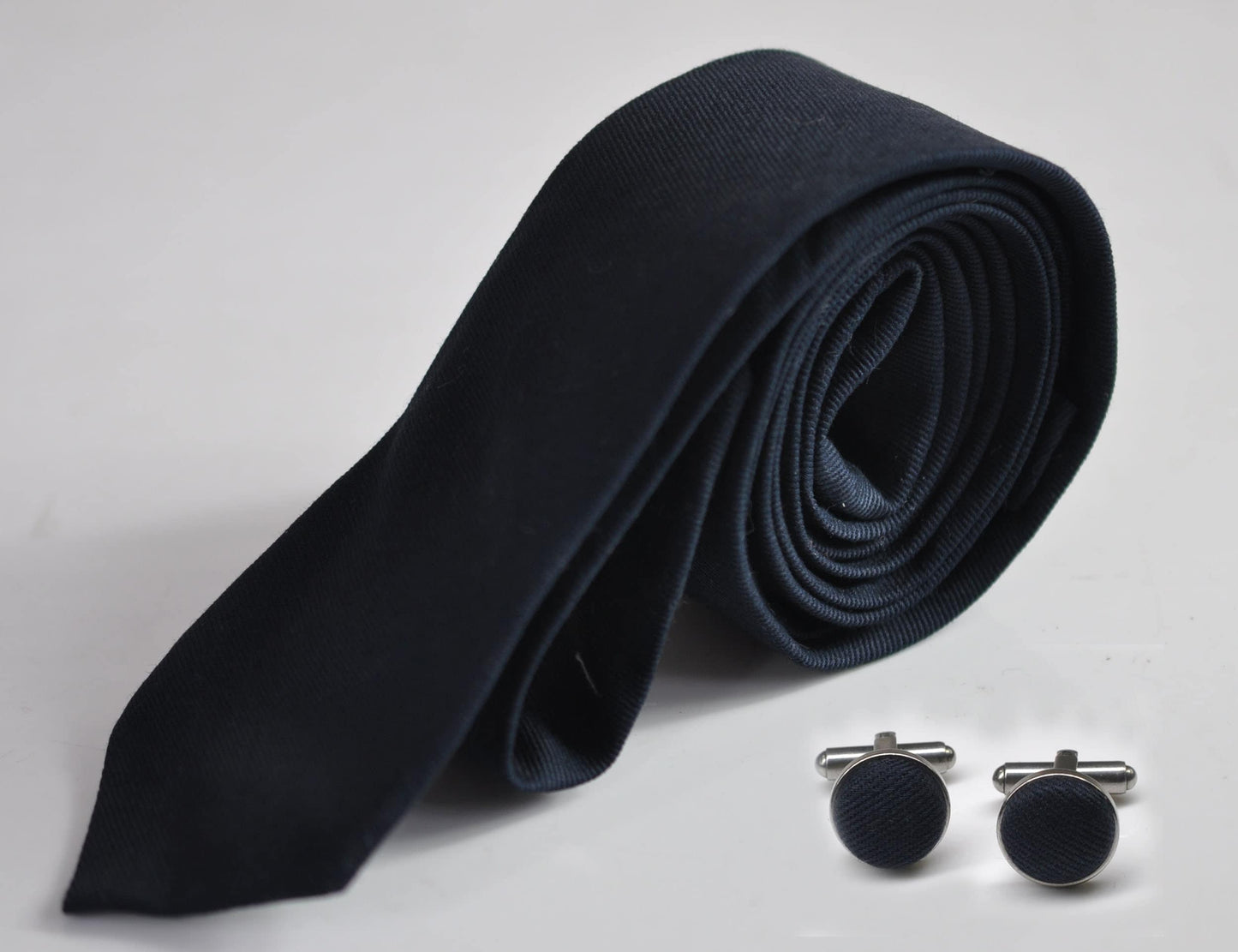 Men Women Unisex Navy Blue Dark blue Skinny 100% Cotton Necktie Neck Tie + Cufflinks Cuff links for Wedding Party Prom