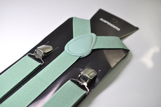 Sage Green 25MM Elastic Y-Back Suspenders Braces Silver Clips for Men Adult / Youth / Kids Boy /Toddler Baby Infant
