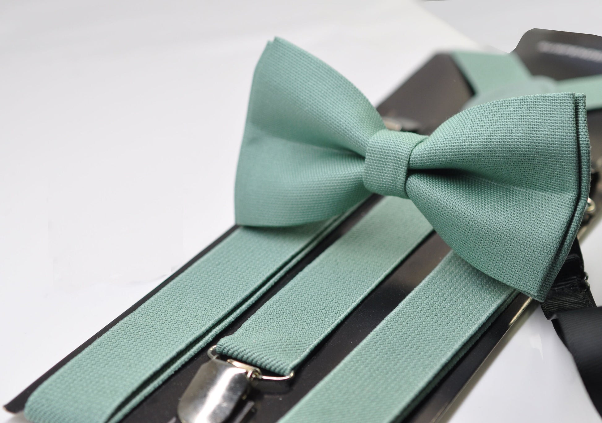 Sage Green Bow tie Bowtie + Elastic Suspenders Braces + Cufflinks Cuff link for Men / Youth Teenage/ Boys Kids / Baby Infant Toddler