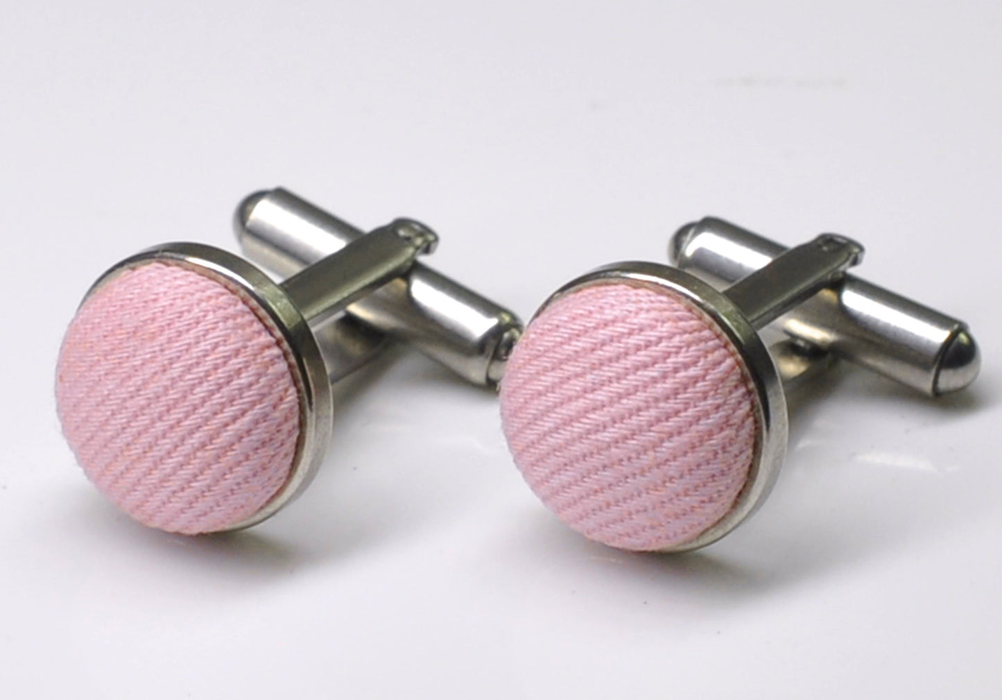 Baby Pink Light Pink Cotton Fabric Silver Cufflinks