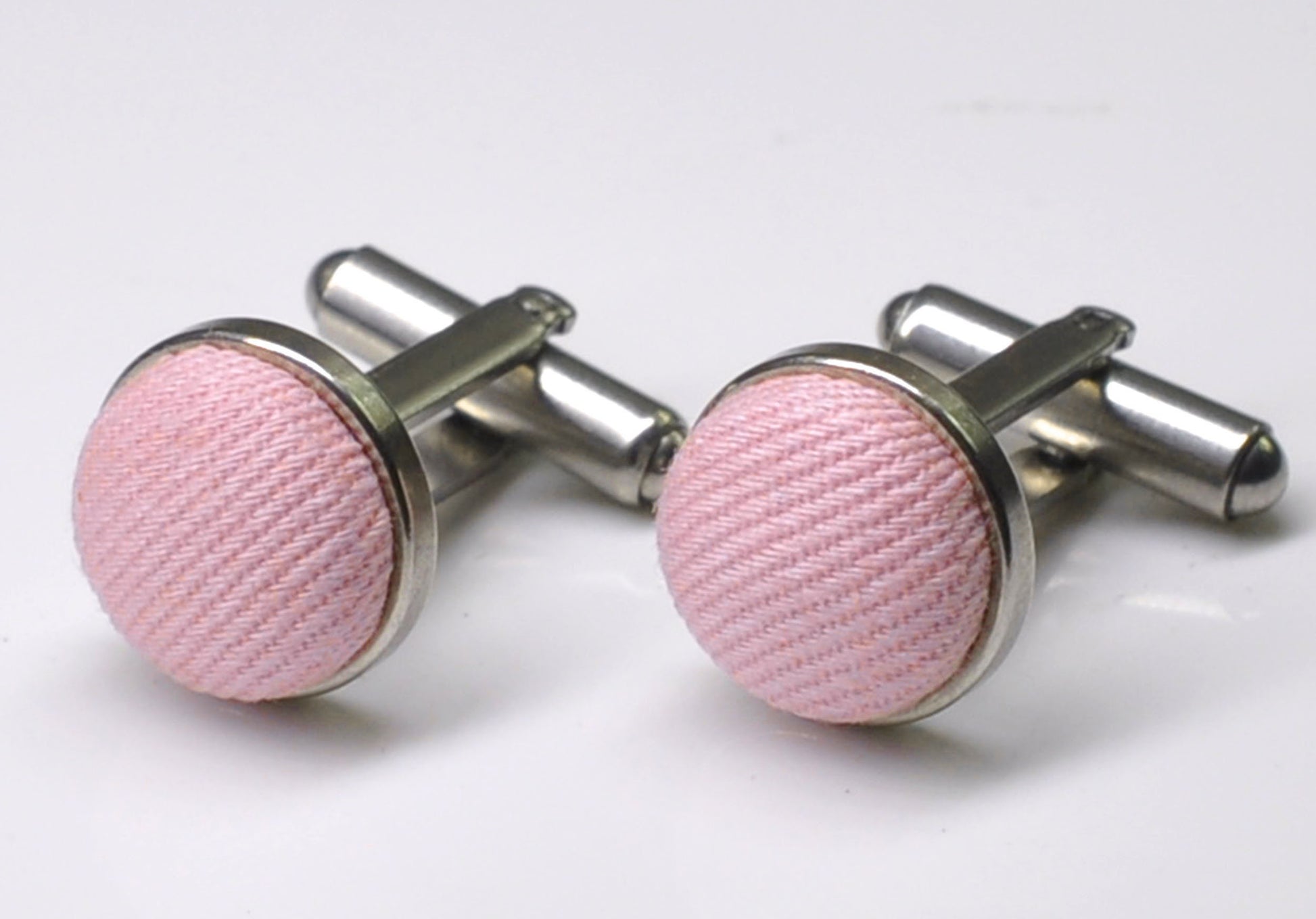Baby Pink Light Pink Cotton Fabric Silver Cufflinks