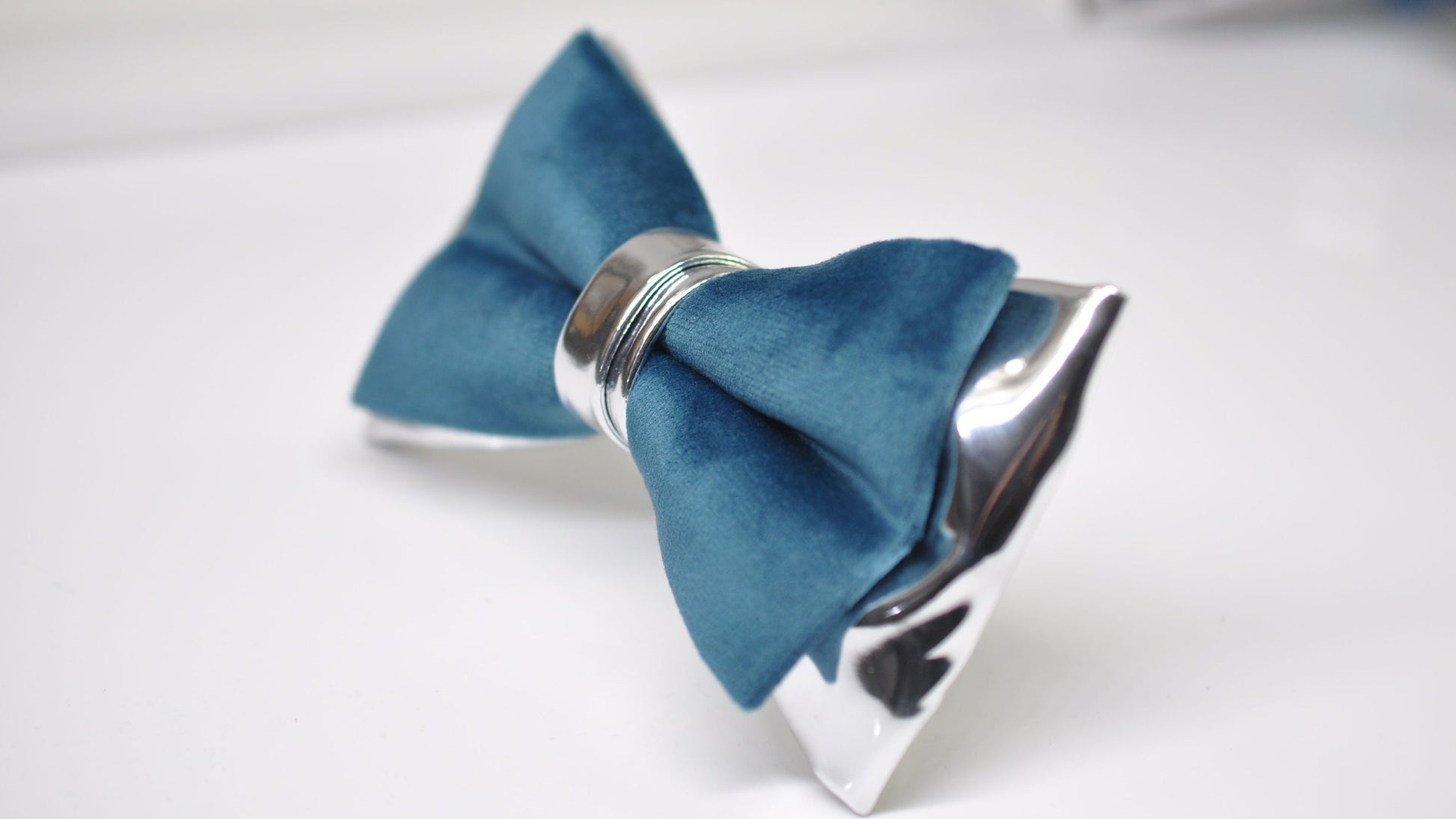 Teal blue Velvet Silver Faux Leather Bow tie + Teal blue Elastic Suspenders Braces Men / Youth / Boys Kids / Baby Infant Toddler