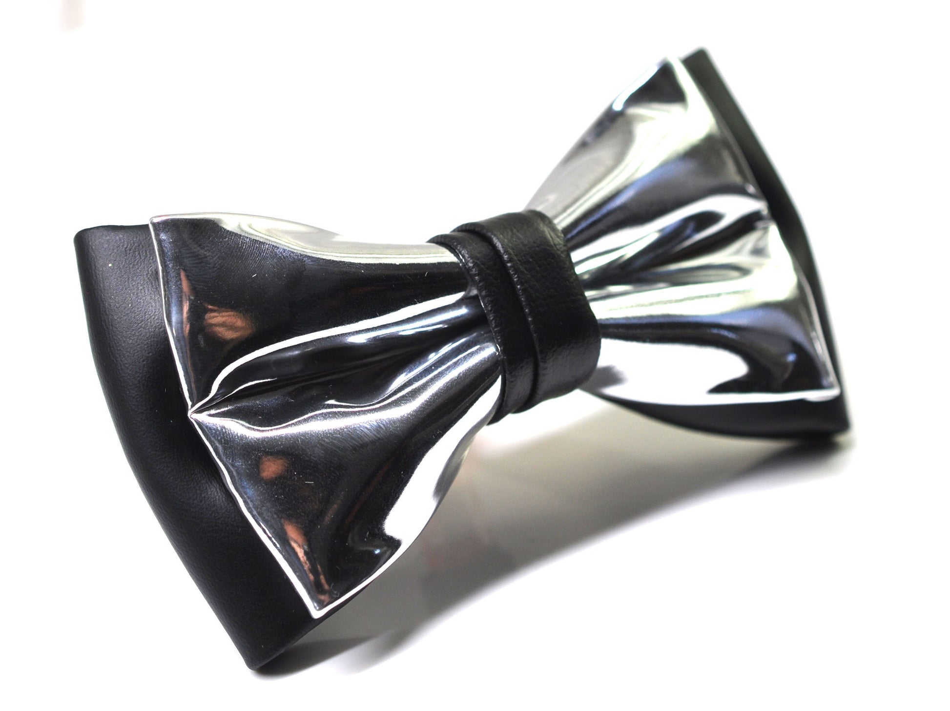 Black Silver Faux Leather Shining Bow Tie Bowties Wedding Party for All Ages Men / Youth Teenage / Boy KIds / Baby infant Toddler