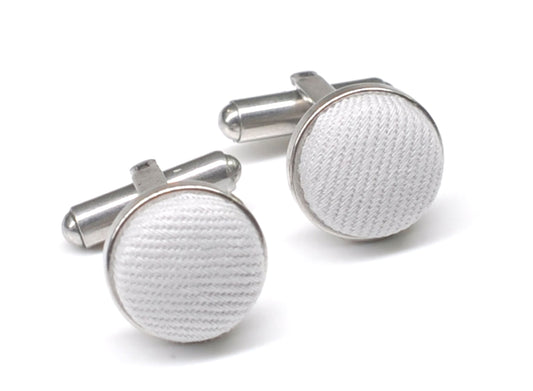 White Cotton Fabric Silver Cufflinks Cuff Links