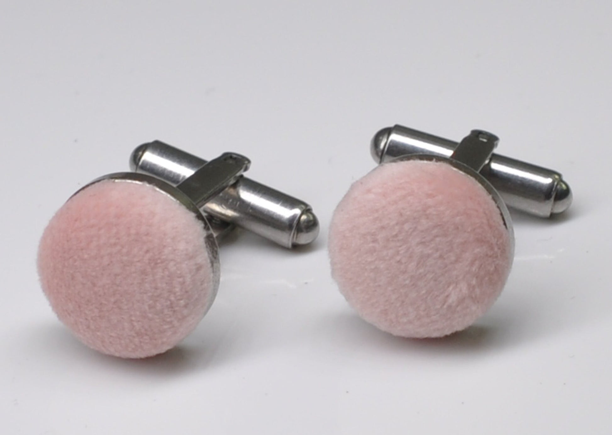 Dusty Pink Dusty Rose Pink Velvet Fabric Silver Cufflinks