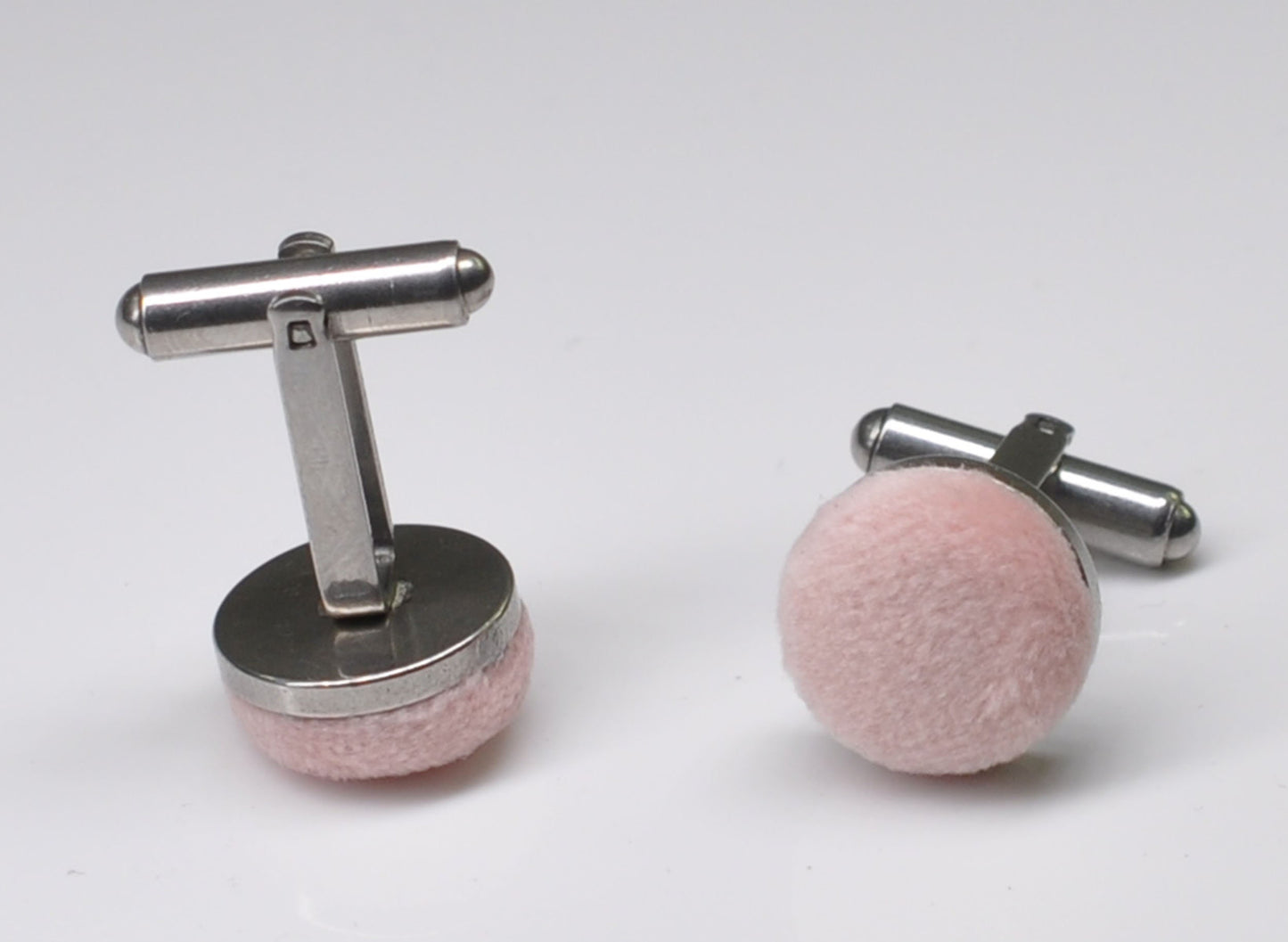 Dusty Pink Dusty Rose Pink Velvet Fabric Silver Cufflinks