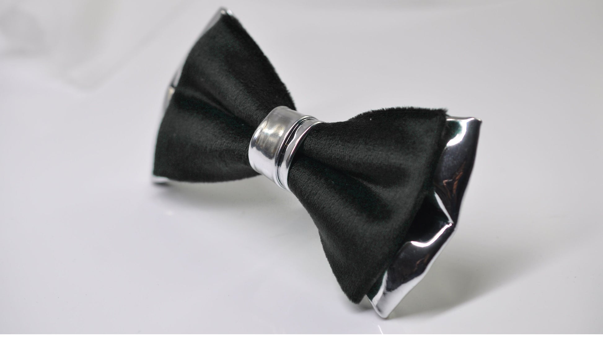 Black Velvet Silver Leather Bow tie + Elastic Suspenders Braces + Cufflinks Cuff Links Men / Youth/ Boys Kids / Baby Infant Toddler