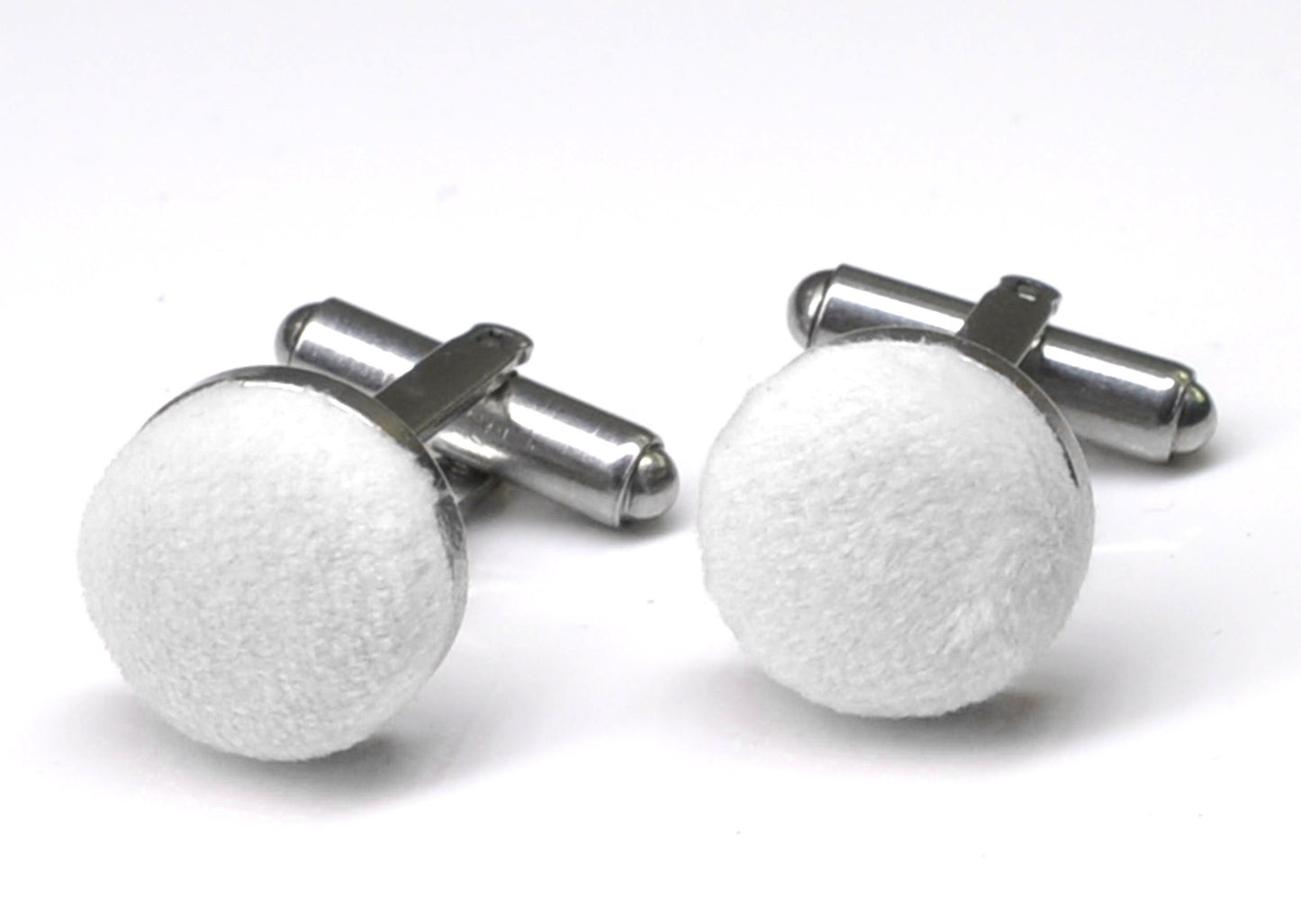 White Velvet Fabric Silver Cufflinks