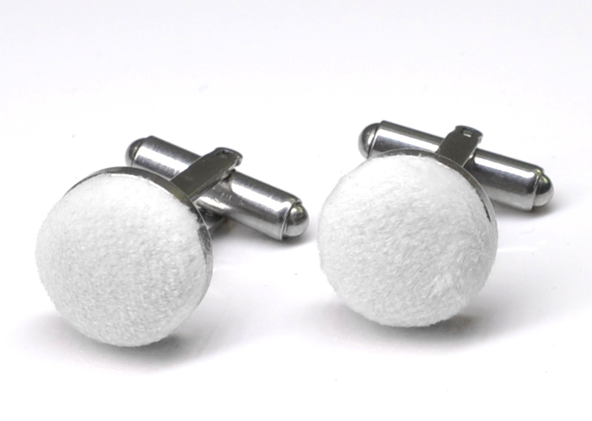 White Velvet Fabric Silver Cufflinks
