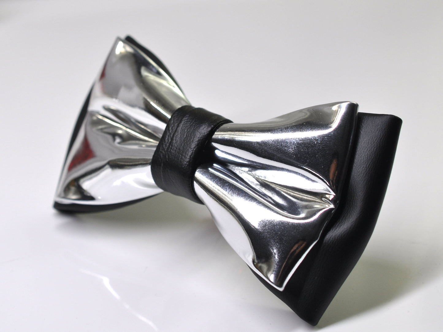Black Silver Faux Leather Shining Bow Tie Bowties Wedding Party for All Ages Men / Youth Teenage / Boy KIds / Baby infant Toddler