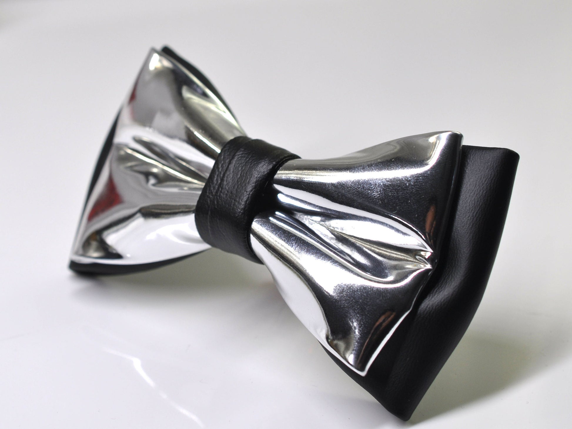 Black Silver Faux Leather Shining Bow Tie Bowties Wedding Party for All Ages Men / Youth Teenage / Boy KIds / Baby infant Toddler