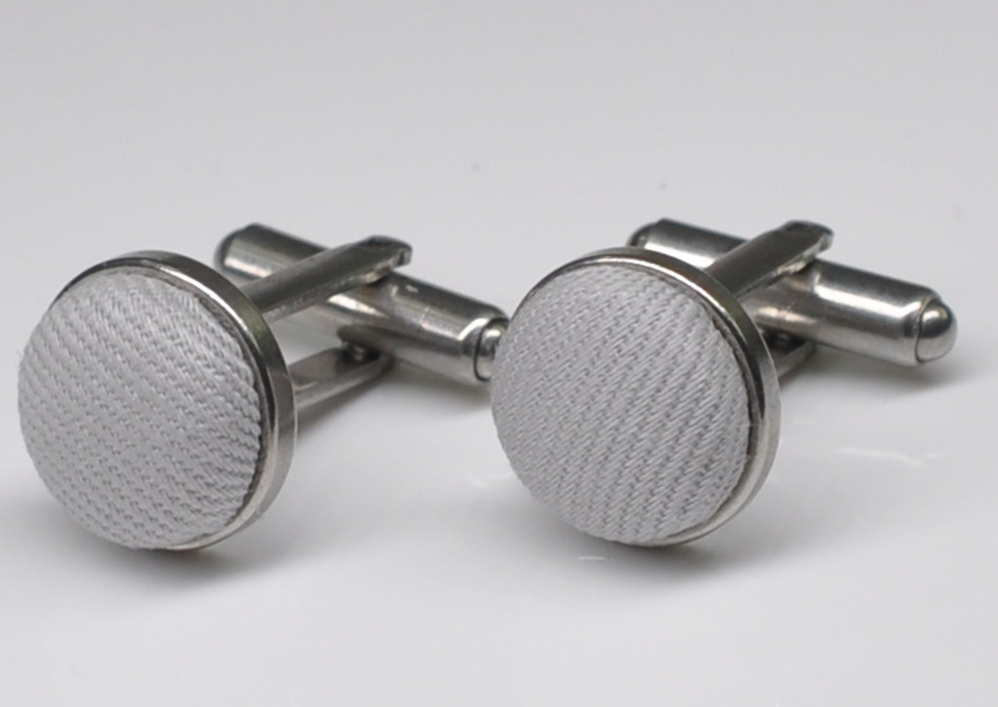 Silver Grey Gray Cotton Fabric Silver Cufflinks Cuff Links