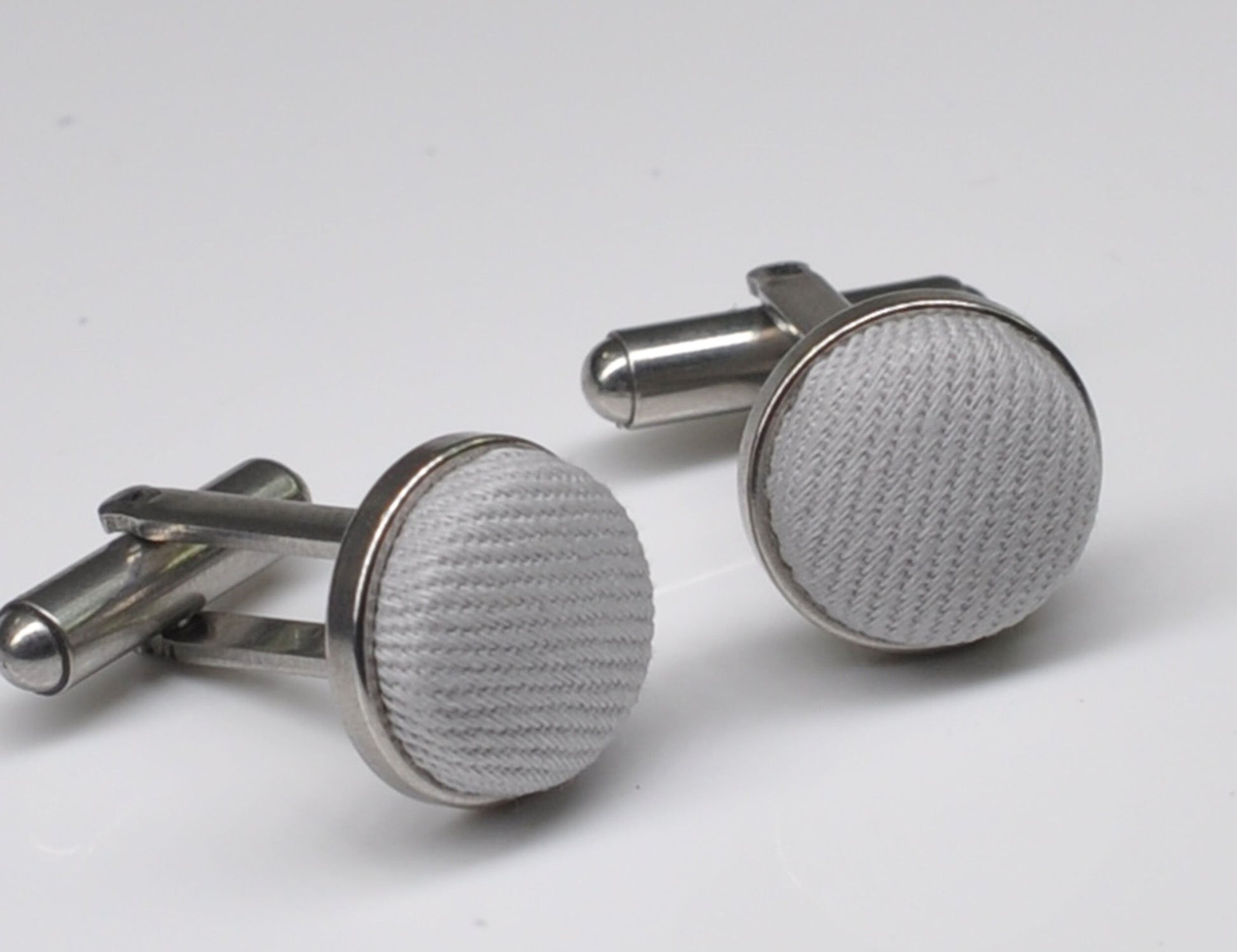Silver Grey Gray Cotton Fabric Silver Cufflinks Cuff Links