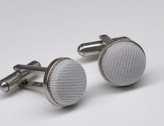 Silver Grey Gray Cotton Fabric Silver Cufflinks Cuff Links