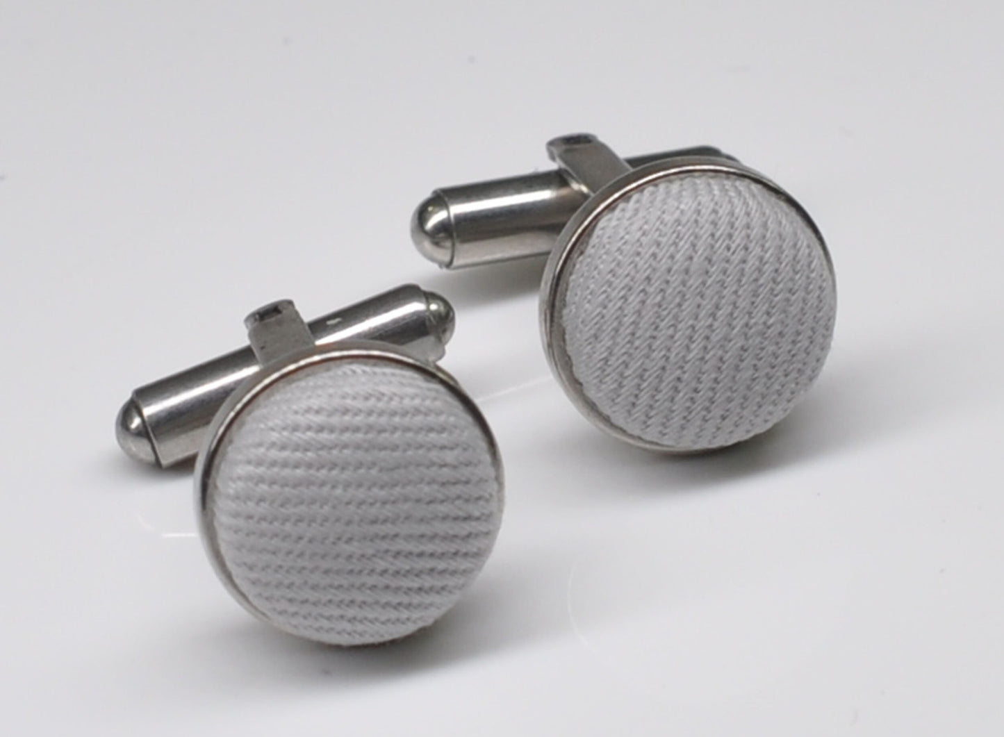 Silver Grey Gray Cotton Fabric Silver Cufflinks Cuff Links