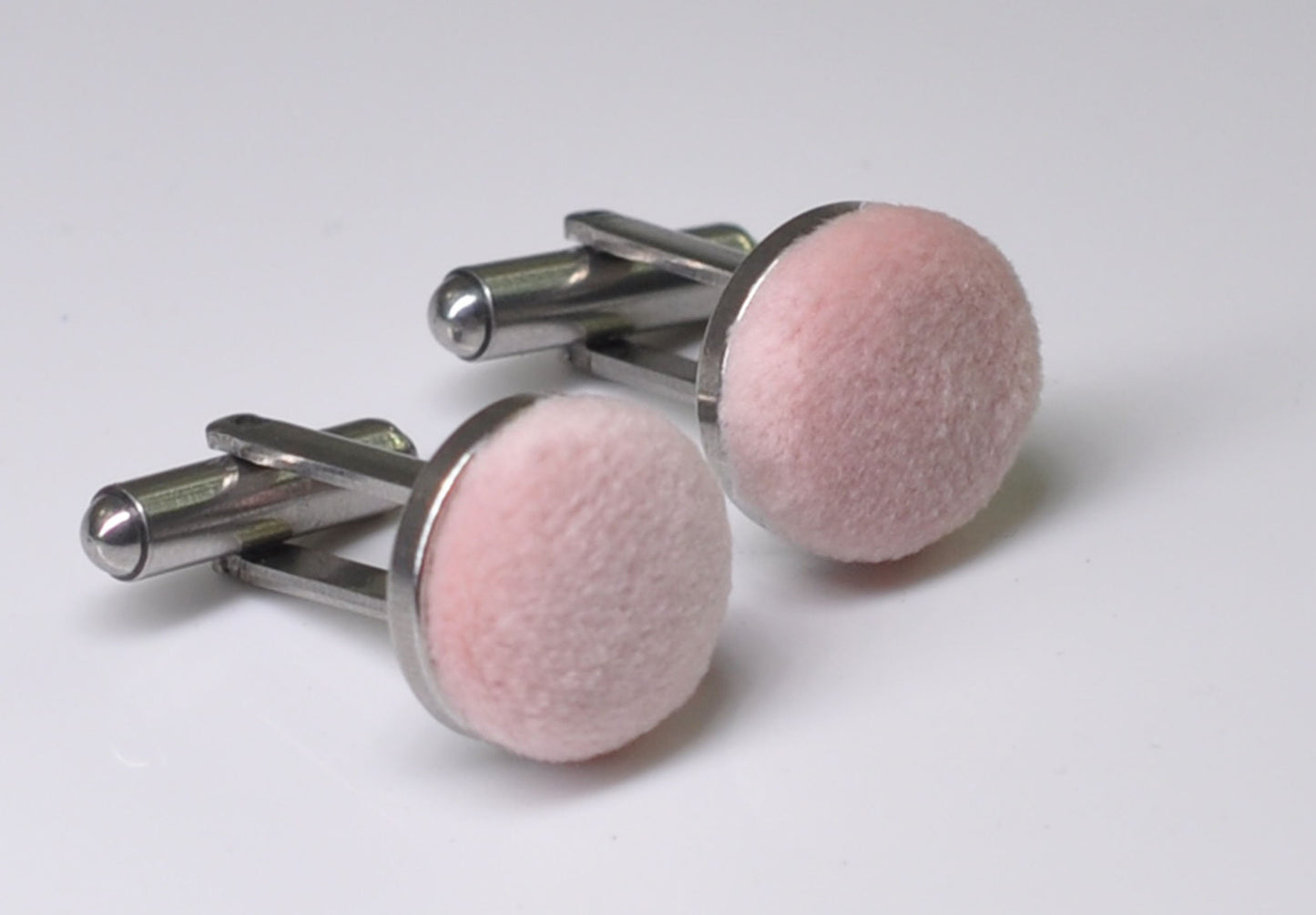 Dusty Pink Dusty Rose Pink Velvet Fabric Silver Cufflinks