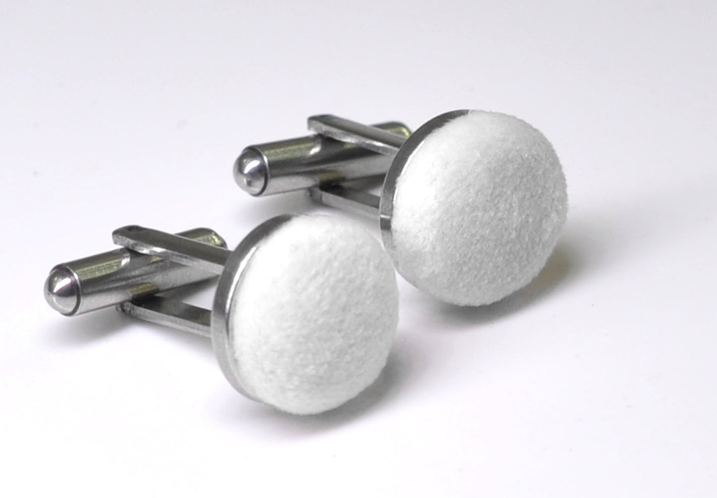 White Velvet Fabric Silver Cufflinks