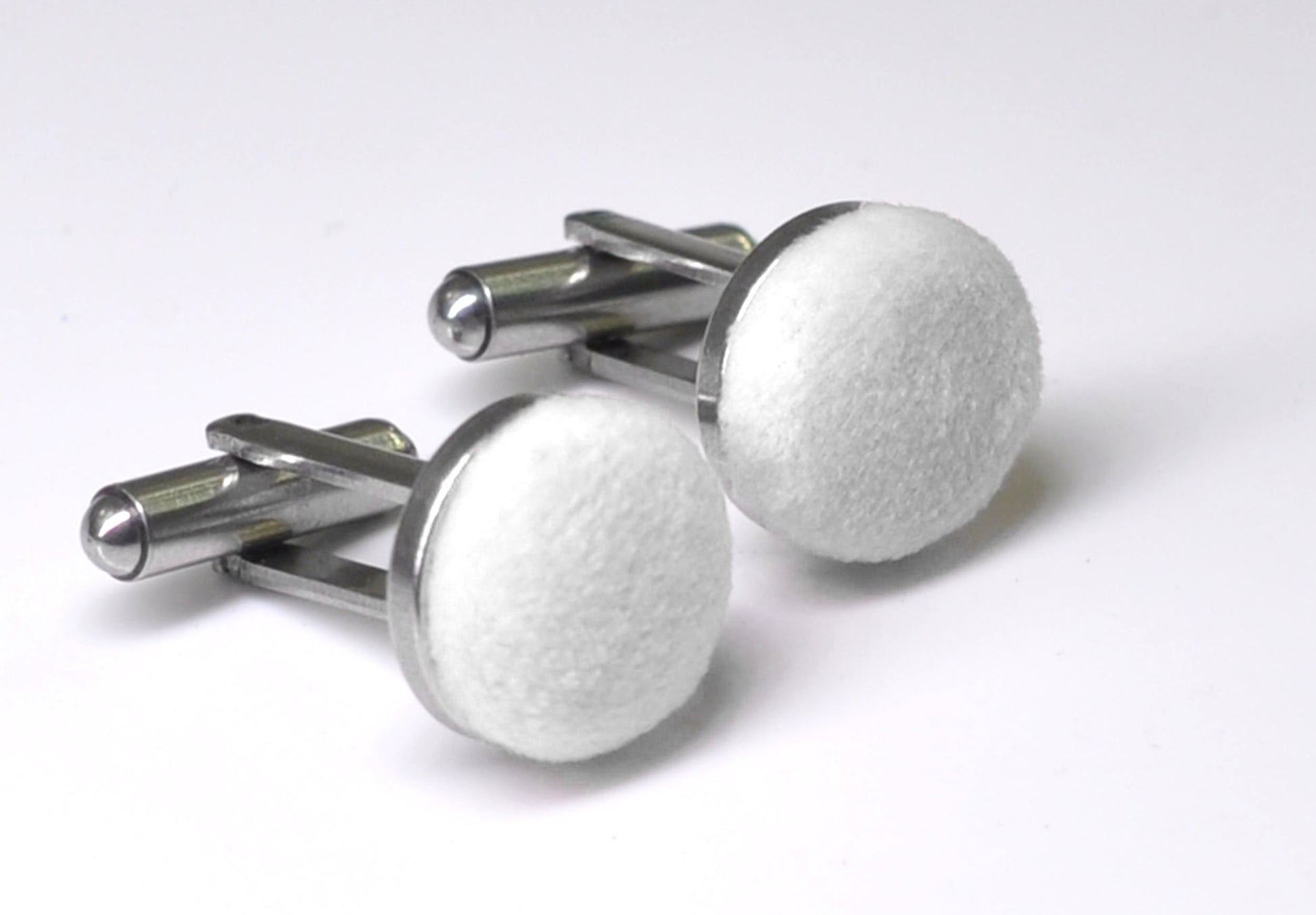 White Velvet Fabric Silver Cufflinks