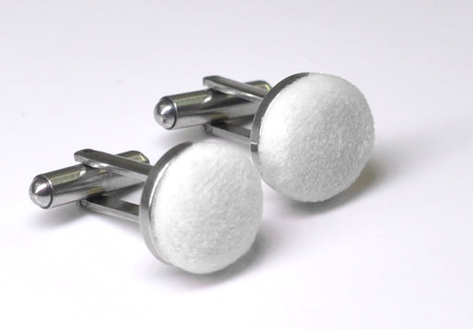 White Velvet Fabric Silver Cufflinks