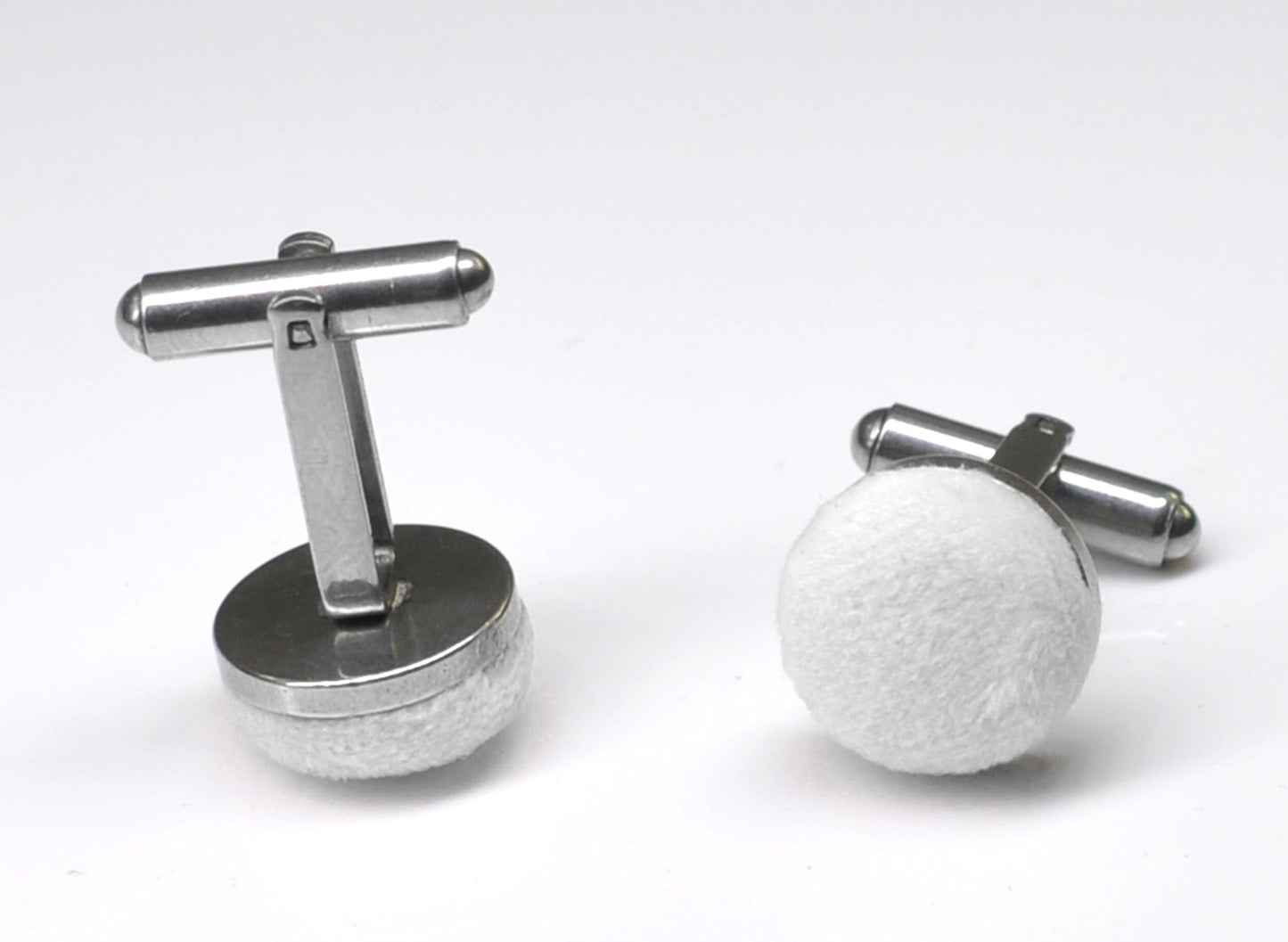 White Velvet Fabric Silver Cufflinks