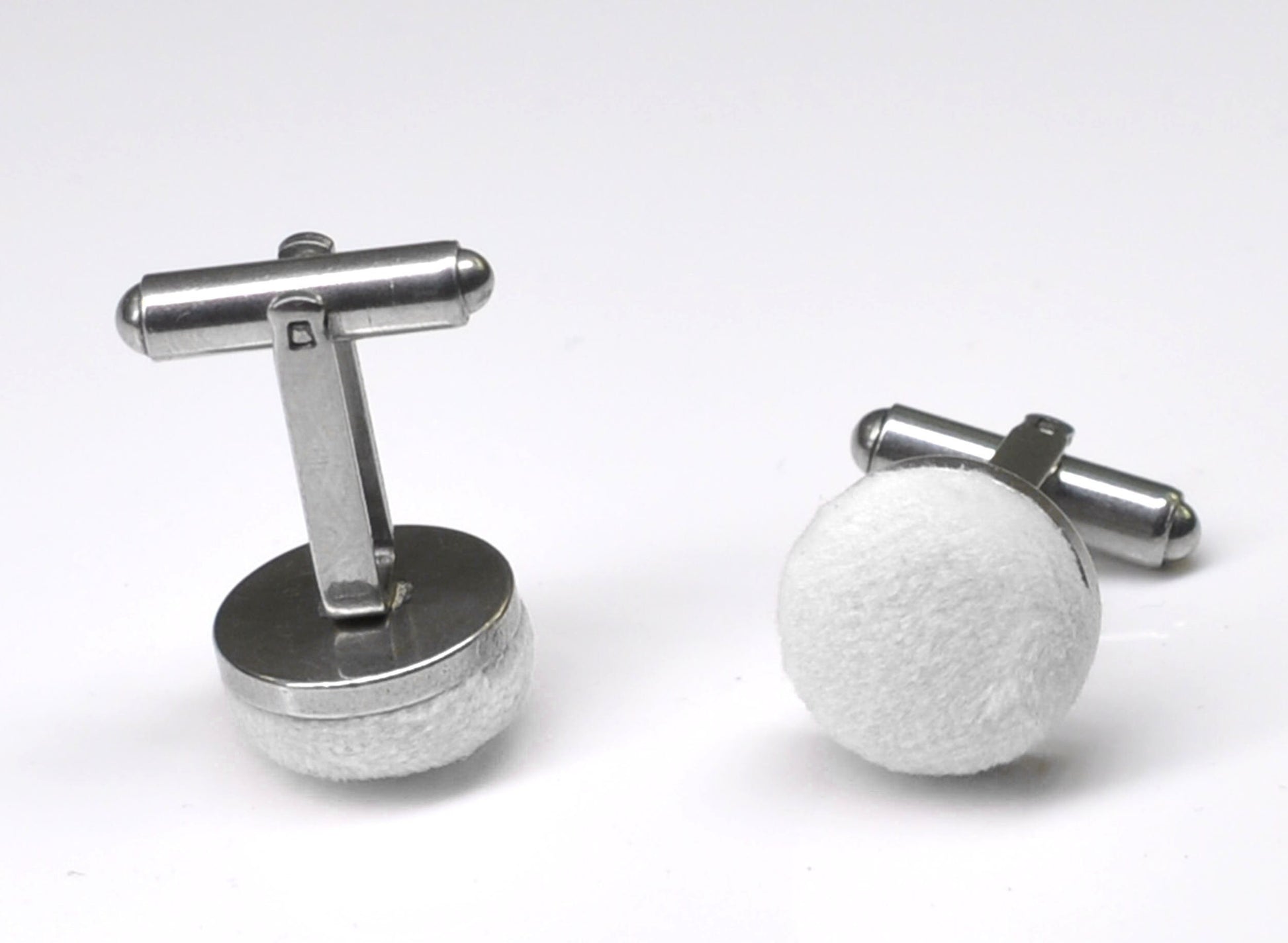 White Velvet Fabric Silver Cufflinks