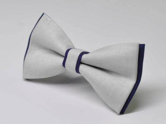 Navy Blue and Silver Grey Gray Cotton Pre tied Bow tie Bowtie for Men Adult / Youth Teenage / Boy Kids / Baby Infant