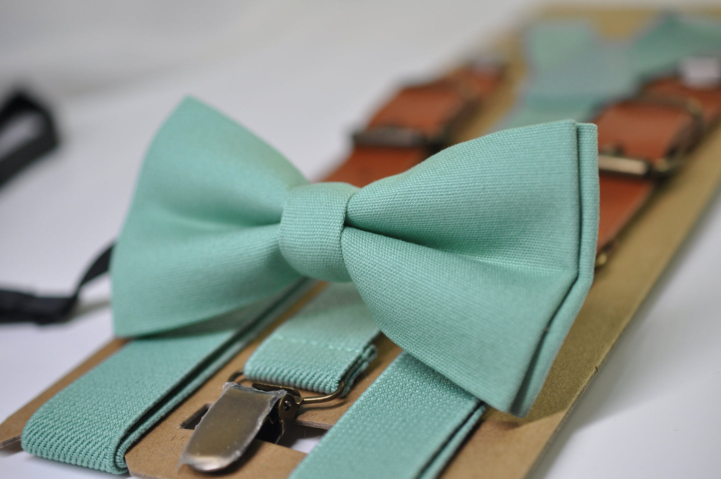 Sage Green Cotton Bow tie Bowtie + Matched Elastic Suspenders Braces for Men / Youth Teenage/ Boys Kids / Baby Infant Toddler