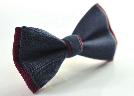 Dark Navy Blue and Burgundy Wine Red Linen Cotton Pre tied Bow tie Bowtie for Men Adult / Youth Teenage / Boy Kids / Baby Infant
