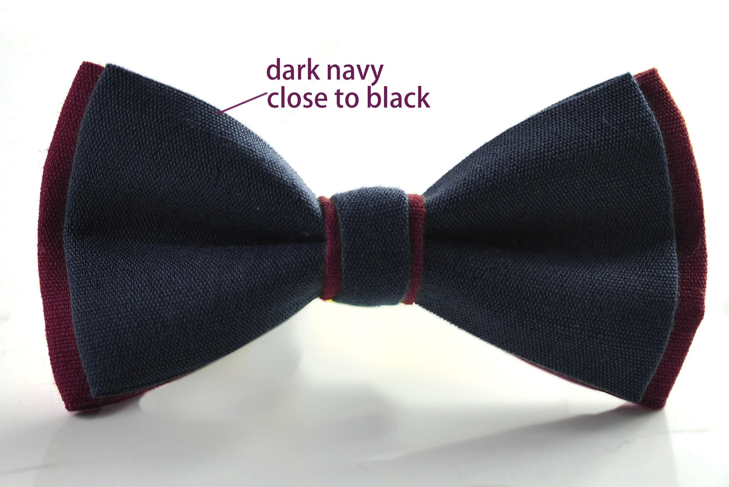 Dark Navy Blue and Burgundy Wine Red Linen Cotton Pre tied Bow tie Bowtie for Men Adult / Youth Teenage / Boy Kids / Baby Infant