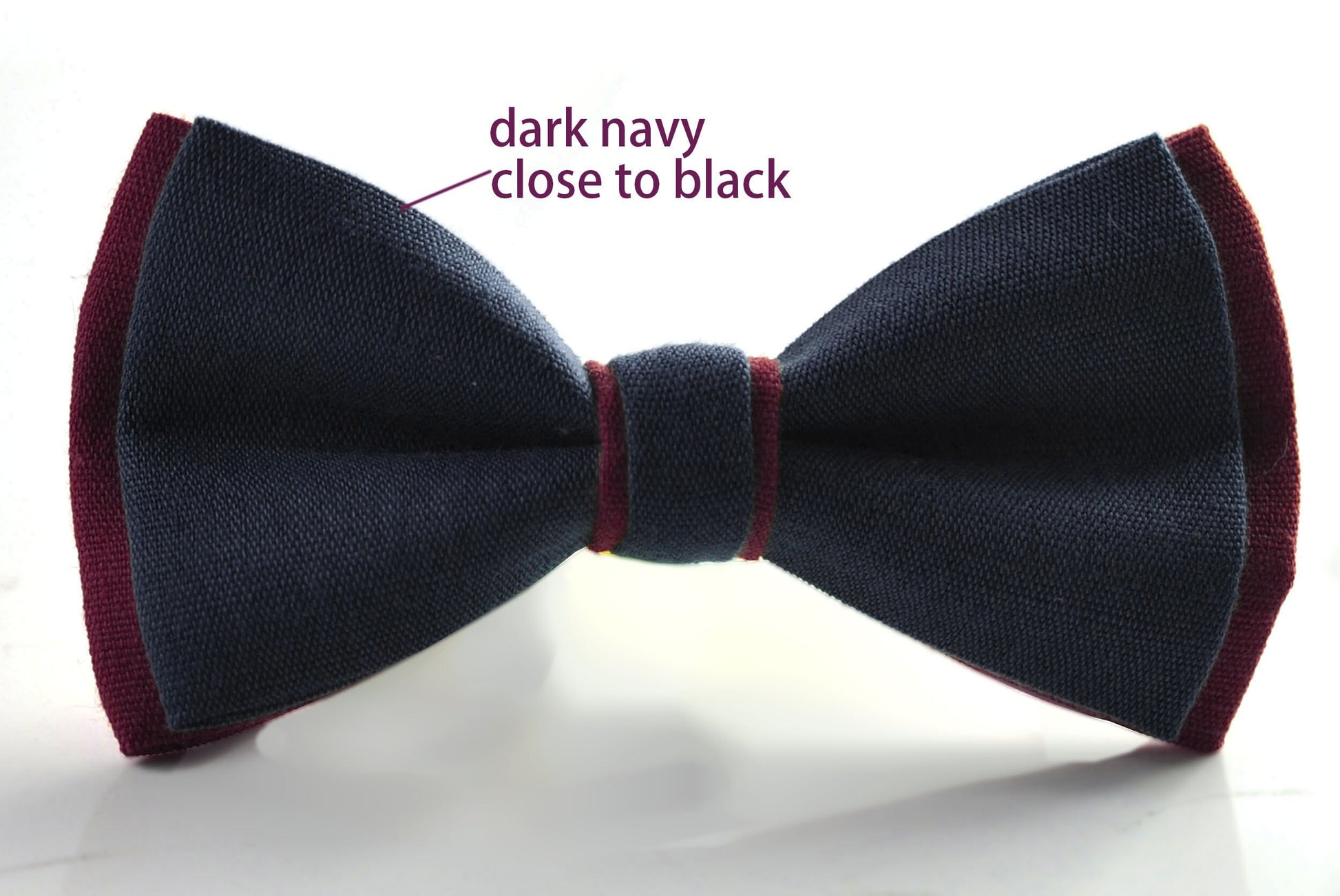 Dark Navy Blue and Burgundy Wine Red Linen Cotton Pre tied Bow tie Bowtie for Men Adult / Youth Teenage / Boy Kids / Baby Infant