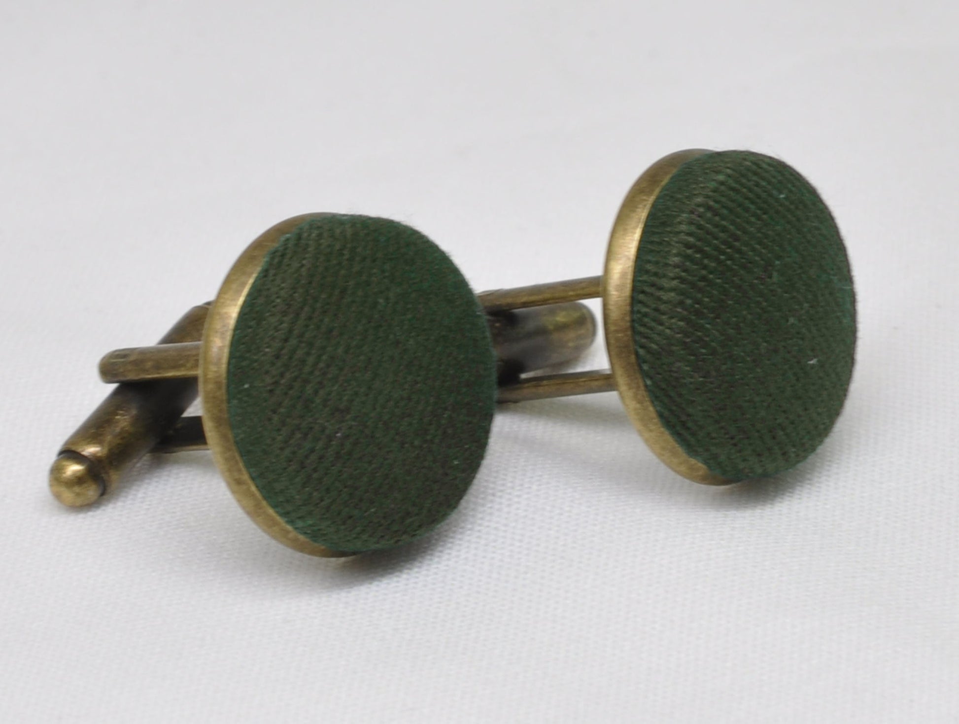 Olive Green Army Green Cotton Fabric Copper Bronze Support Cufflinks