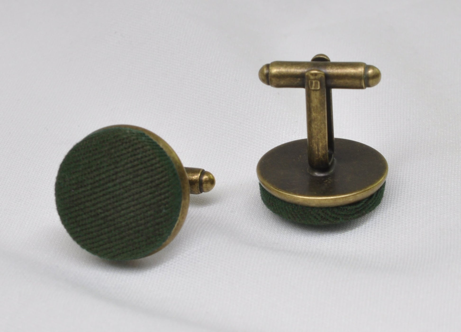Olive Green Army Green Cotton Fabric Copper Bronze Support Cufflinks