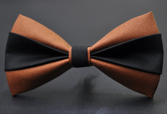 Tan Brown and Black Cotton Pre tied Bow tie Bowtie for Men Adult / Youth Teenage / Boy Kids / Baby Infant